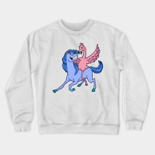 Cartoon flamingo riding on horse Crewneck Sweatshirt